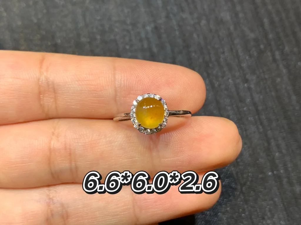 High-Icy Honey Yellow Natural Jadeite Cabochon Ring — S925 Silver · No. 74B1 (photo 1)
