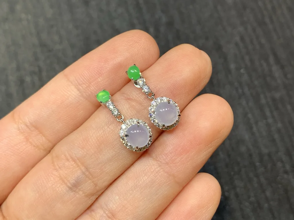 Icy Lavender Natural Jadeite Cabochon Drop Earrings — S925 Silver · No. 74DA (photo 2)