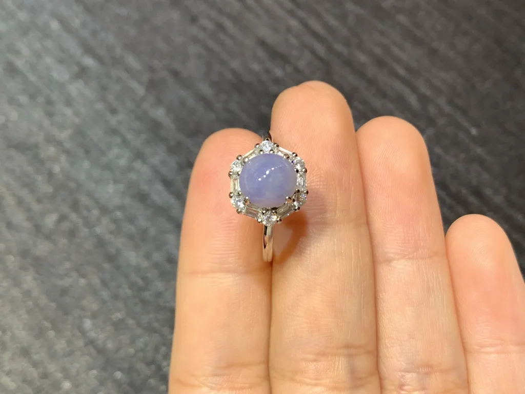Lavender Natural Jadeite Cabochon Ring — S925 Silver · No. ECFB (photo 3)