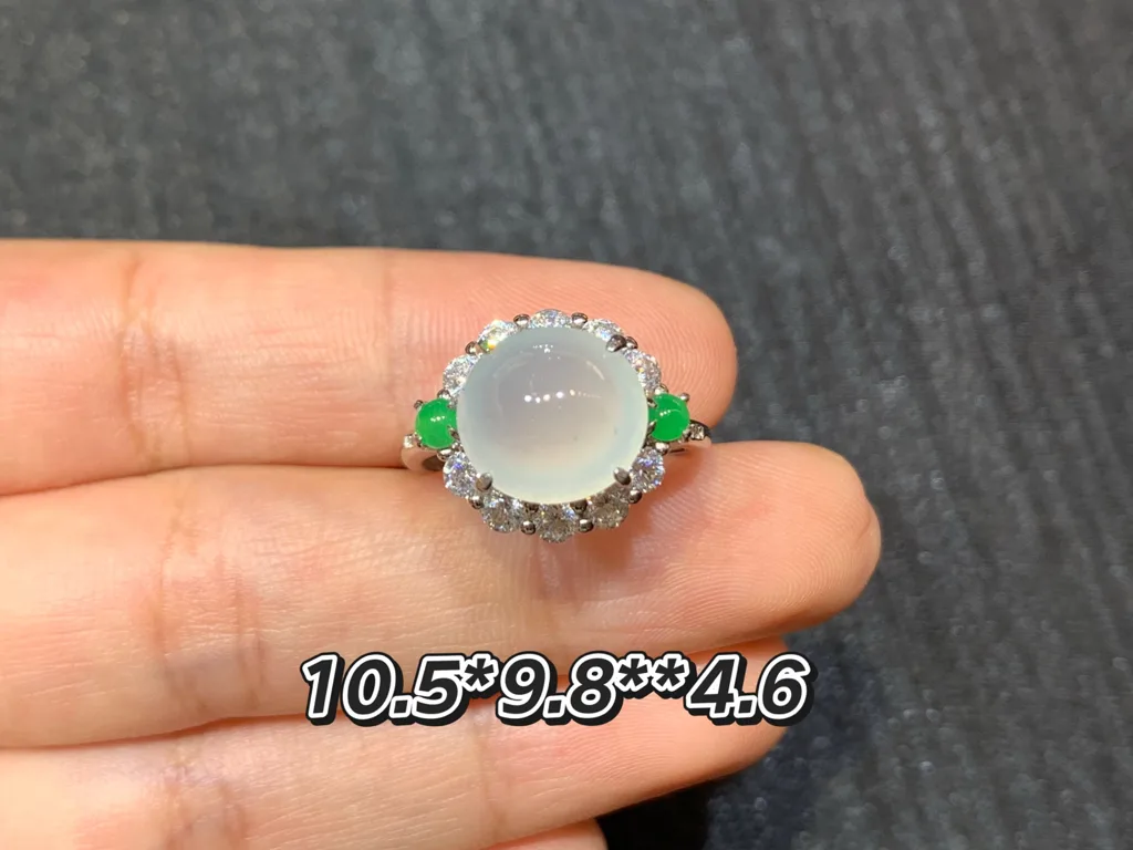 High-Icy Glowing Natural Jadeite Cabochon Ring — S925 Silver · No. 4065 (photo 1)