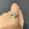 High-Icy Glowing White and Green Natural Jadeite Cabochon Ring — S925 Silver · No. 3AFB (photo 5)
