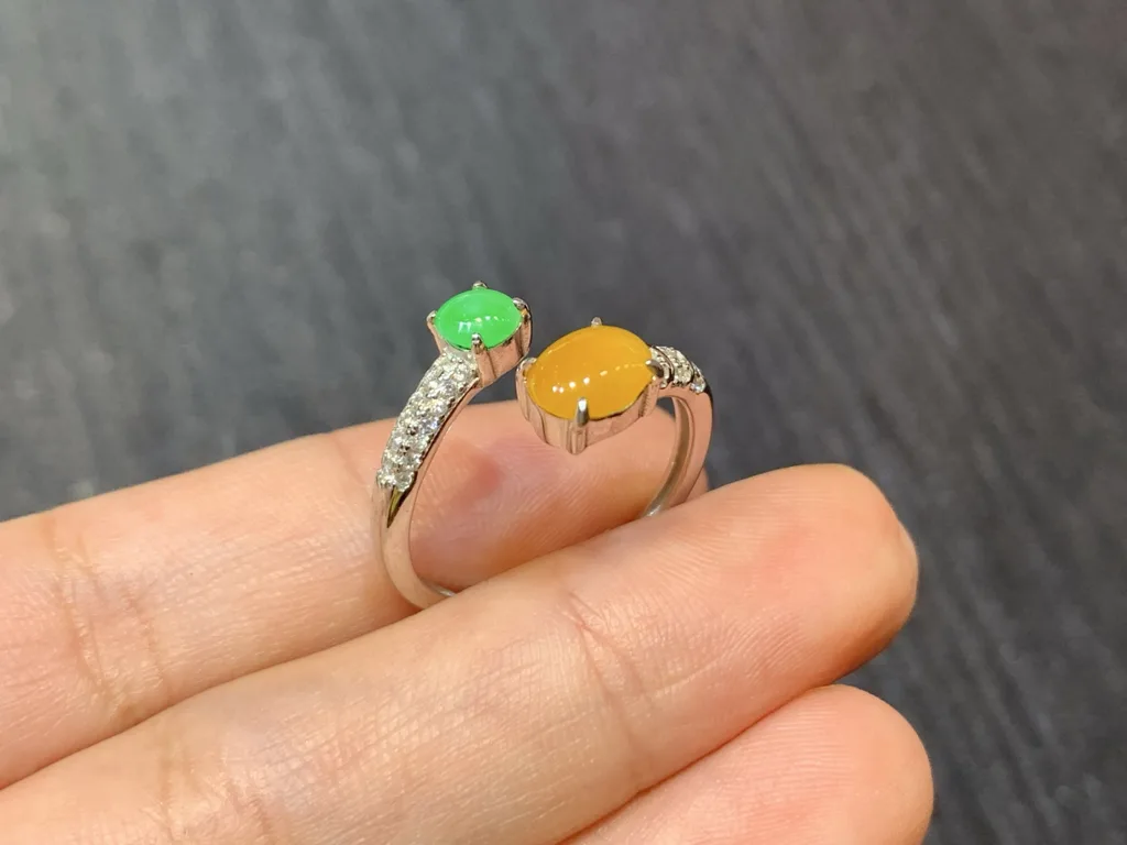 High-Icy Yellow and Green Natural Jadeite Cabochon Ring — S925 Silver · No. 891F (photo 4)