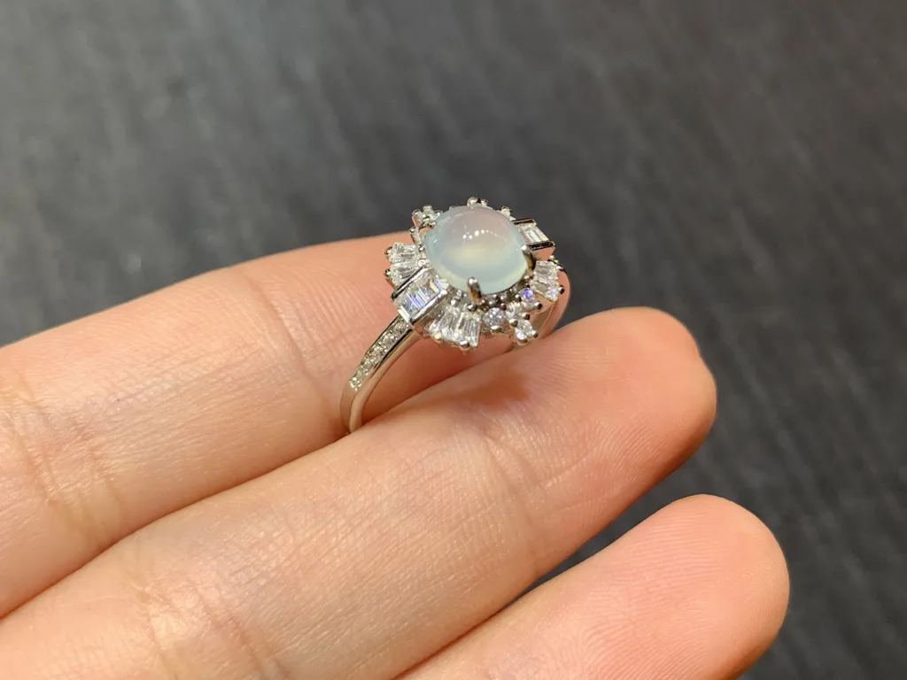 Icy Glowing Natural Jadeite Cabochon Ring — S925 Silver · No. F181 (photo 4)