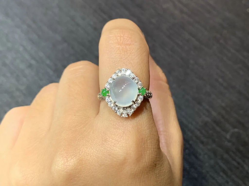 High-Icy Glowing Natural Jadeite Cabochon Ring — S925 Silver · No. 534A10 (photo 5)