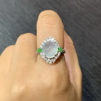 High-Icy Glowing Natural Jadeite Cabochon Ring — S925 Silver · No. 534A10 (photo 5)