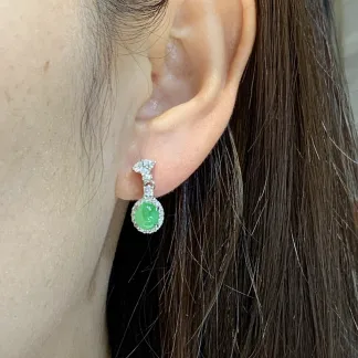 Icy Vivid Green Natural Jadeite Cabochon Drop Earrings — S925 Silver · No. DCBF (photo 5)