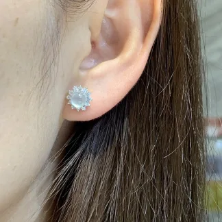High-Icy Glowing Natural Jadeite Cabochon Stud Earrings — S925 Silver · No. D89C (photo 5)
