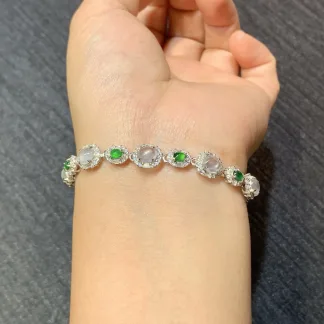 High-Icy Glassy and Vivid Green Natural Jadeite Cabochon Bracelet — S925 Silver · No. 9196 (photo 4)