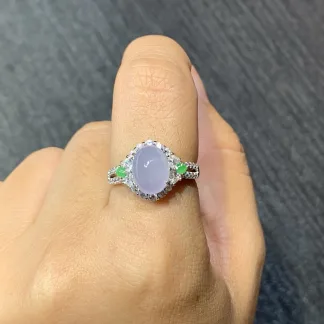 Icy Lavender Natural Jadeite Cabochon Ring — S925 Silver · No. 2996 (photo 5)