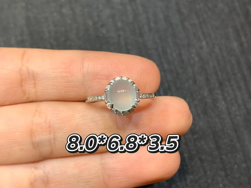 High-Icy Glowing Natural Jadeite Cabochon Ring — S925 Silver · No. 9089 (photo 1)