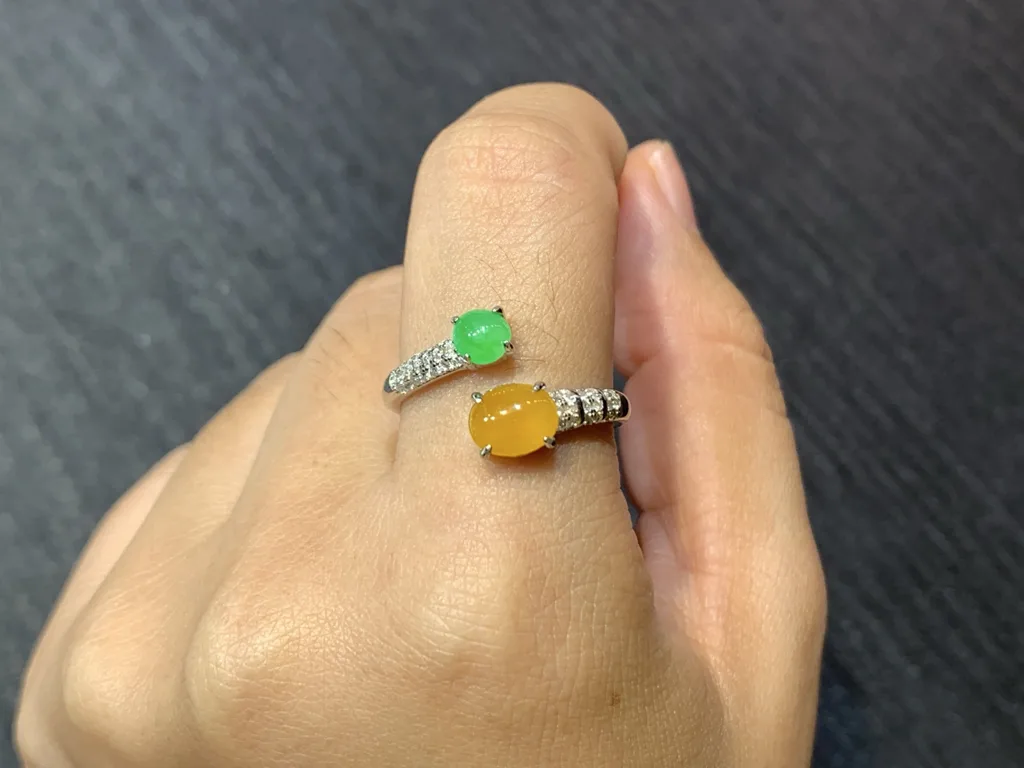 High-Icy Yellow and Green Natural Jadeite Cabochon Ring — S925 Silver · No. 891F (photo 5)