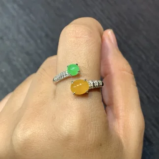 High-Icy Yellow and Green Natural Jadeite Cabochon Ring — S925 Silver · No. 891F (photo 5)