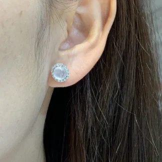 High-Icy Glowing Natural Jadeite Cabochon Stud Earrings — S925 Silver · No. EEF4 (photo 5)