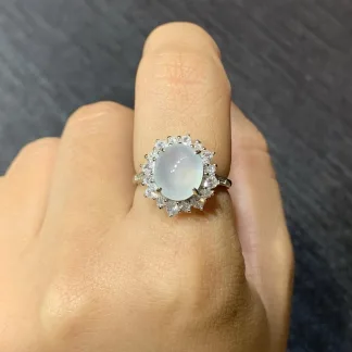 High-Icy Glowing Natural Jadeite Cabochon Ring — S925 Silver · No. 9820 (photo 5)
