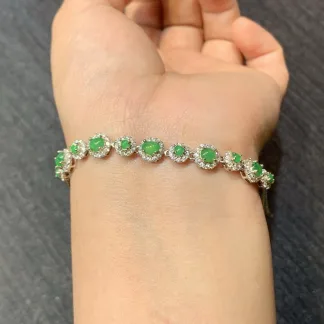 Icy Vivid Green Natural Jadeite Cabochon Bracelet — S925 Silver · No. D325 (photo 4)