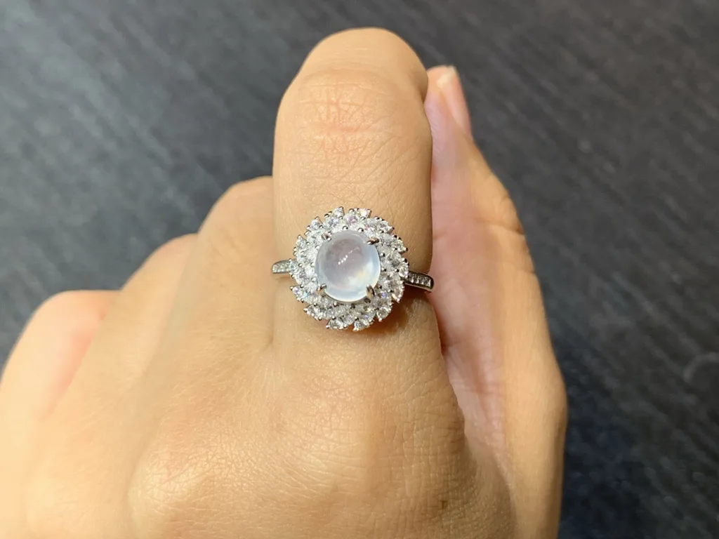 High-Icy Glowing Natural Jadeite Cabochon Ring — S925 Silver · No. 07DD (photo 5)