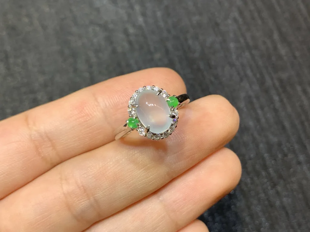 High-Icy Glowing Natural Jadeite Cabochon Ring — S925 Silver · No. 7186 (photo 2)
