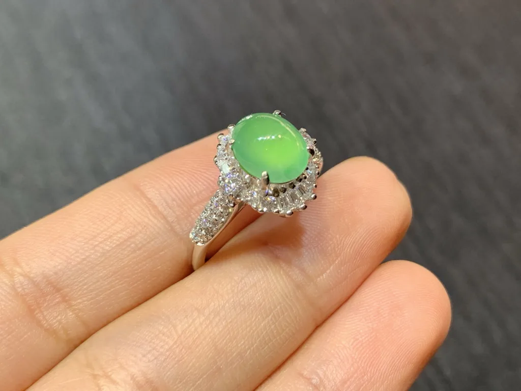 High-Icy Clear Green Natural Jadeite Cabochon Ring — S925 Silver · No. 74B3 (photo 4)