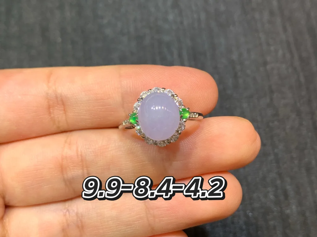 Lavender Natural Jadeite Cabochon Ring — S925 Silver · No. 1AE1 (photo 1)