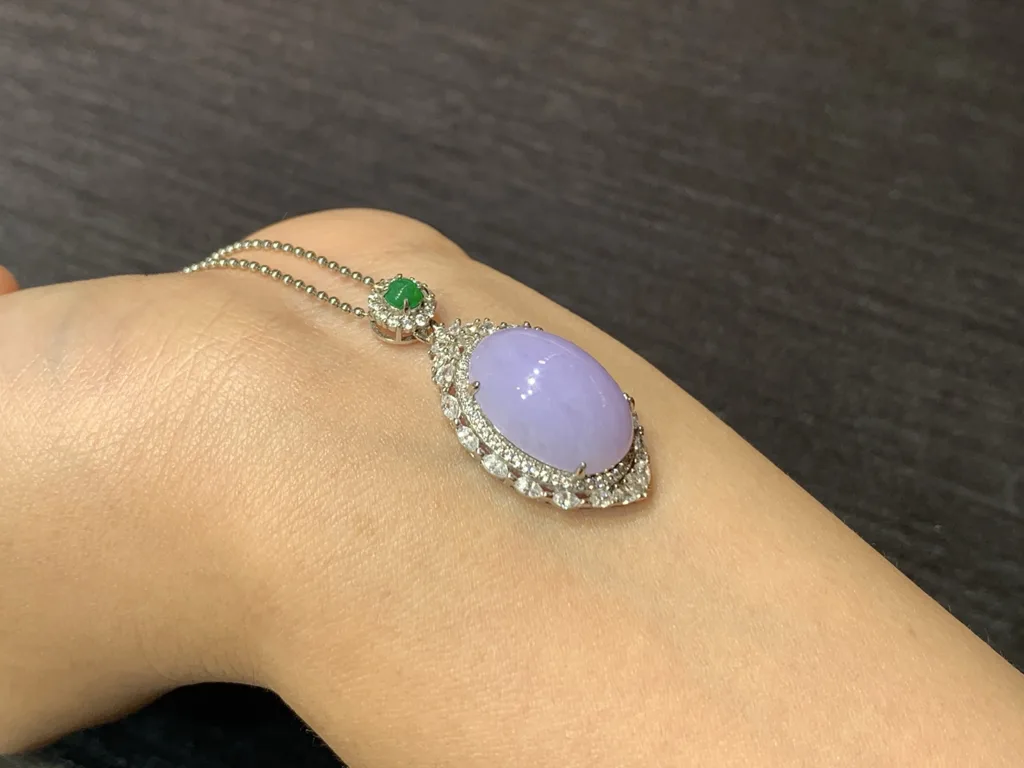 Pink-Lavender Natural Jadeite Cabochon Pendant — S925 Silver · No. C30D (photo 4)