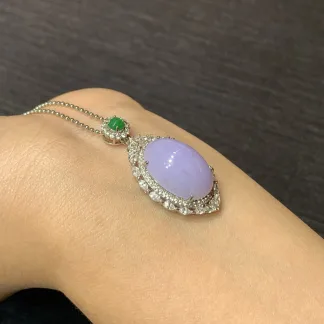 Pink-Lavender Natural Jadeite Cabochon Pendant — S925 Silver · No. C30D (photo 4)