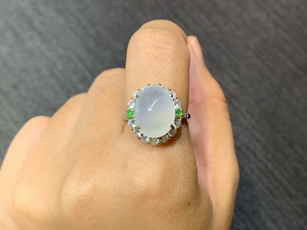Icy Glowing Natural Jadeite Cabochon Ring — S925 Silver · No. 5F1C (photo 5)