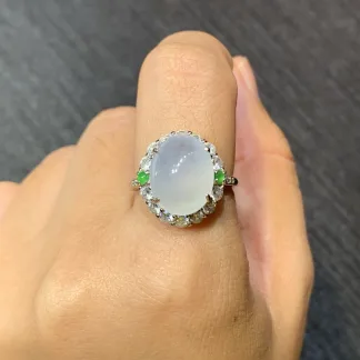 Icy Glowing Natural Jadeite Cabochon Ring — S925 Silver · No. 5F1C (photo 5)