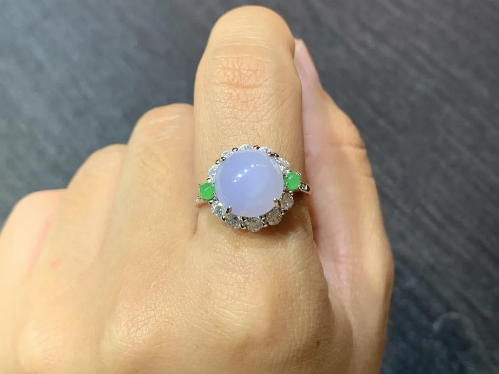 Icy Lavender Natural Jadeite Cabochon Ring — S925 Silver · No. 3670 (photo 5)