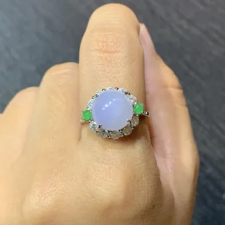Icy Lavender Natural Jadeite Cabochon Ring — S925 Silver · No. 3670 (photo 5)