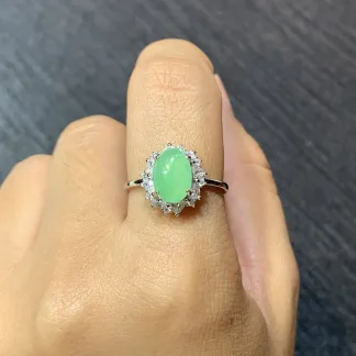 High-Icy Clear Green Natural Jadeite Cabochon Ring — S925 Silver · No. 7CB8 (photo 5)