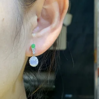 Icy Lavender Natural Jadeite Cabochon Drop Earrings — S925 Silver · No. 74DA (photo 5)