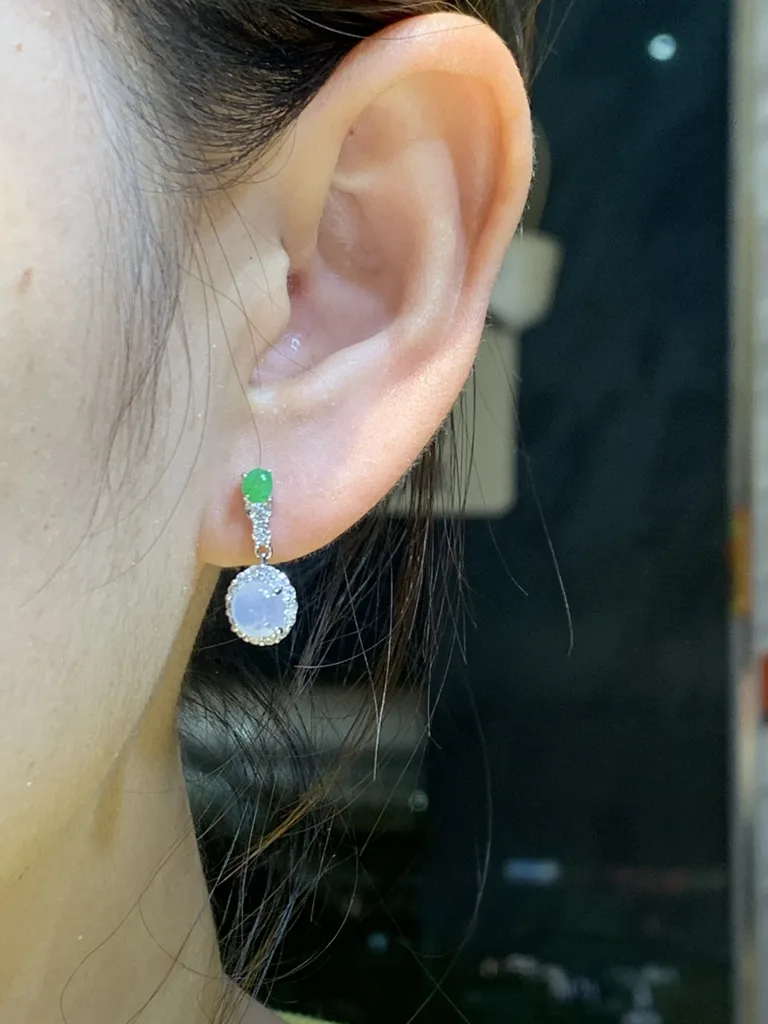 Icy Lavender Natural Jadeite Cabochon Drop Earrings — S925 Silver · No. 74DA (photo 5)