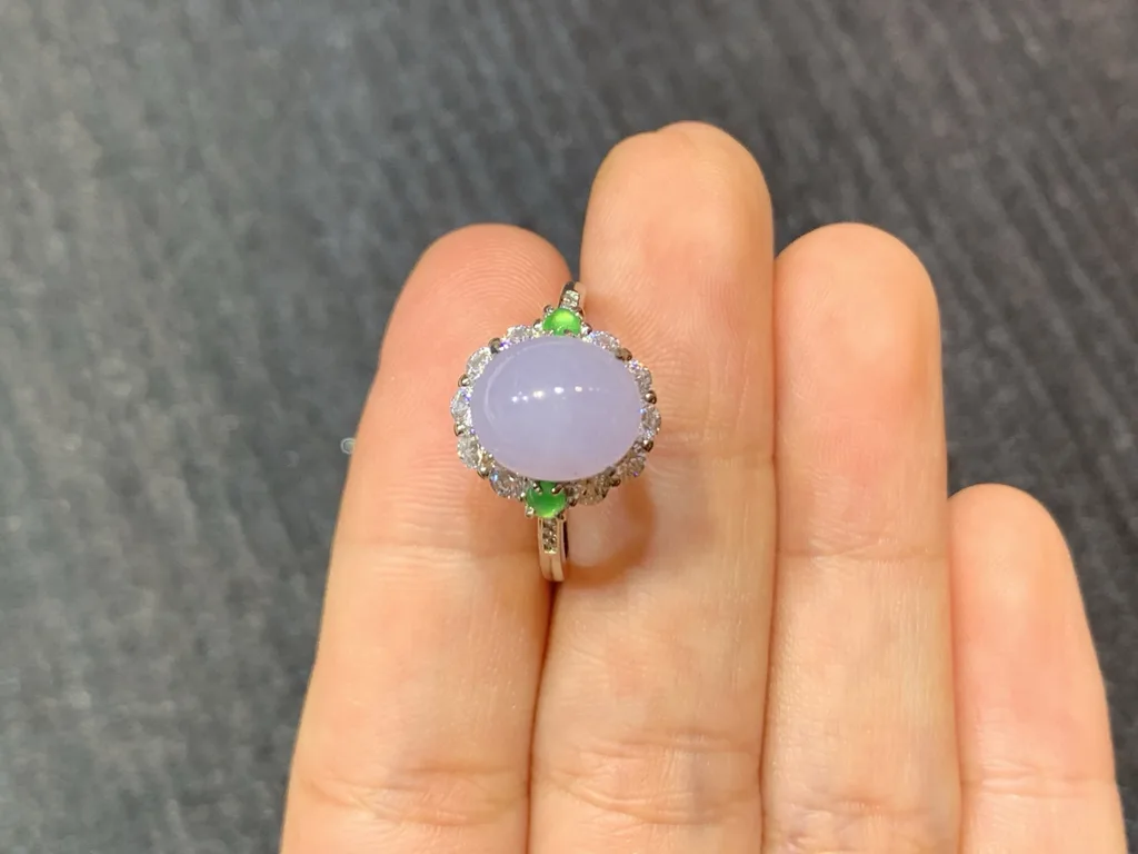 Lavender Natural Jadeite Cabochon Ring — S925 Silver · No. 1AE1 (photo 3)