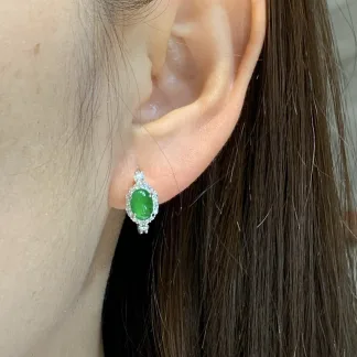 High-Icy Intense Vivid Green Natural Jadeite Cabochon Huggie Earrings — S925 Silver · No. B40D (photo 5)