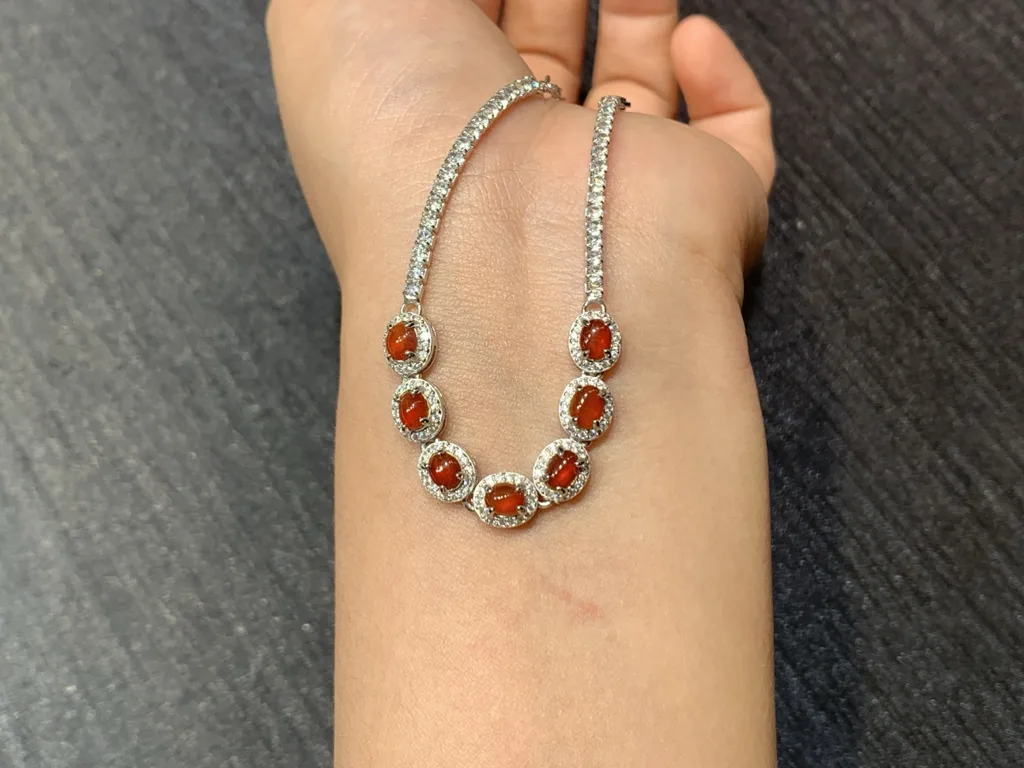 High-Icy Russet Red Natural Jadeite Cabochon Bracelet — S925 Silver · No. 7984 (photo 3)