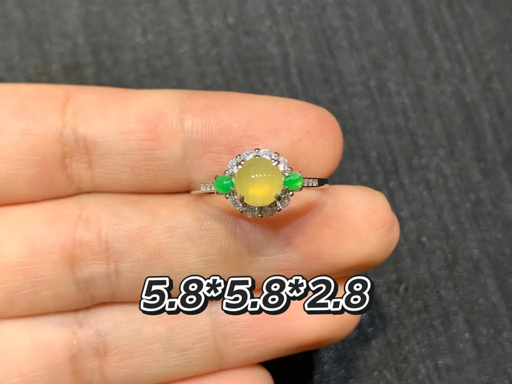 High-Icy Honey Yellow Natural Jadeite Cabochon Ring — S925 Silver · No. EE8D (photo 1)