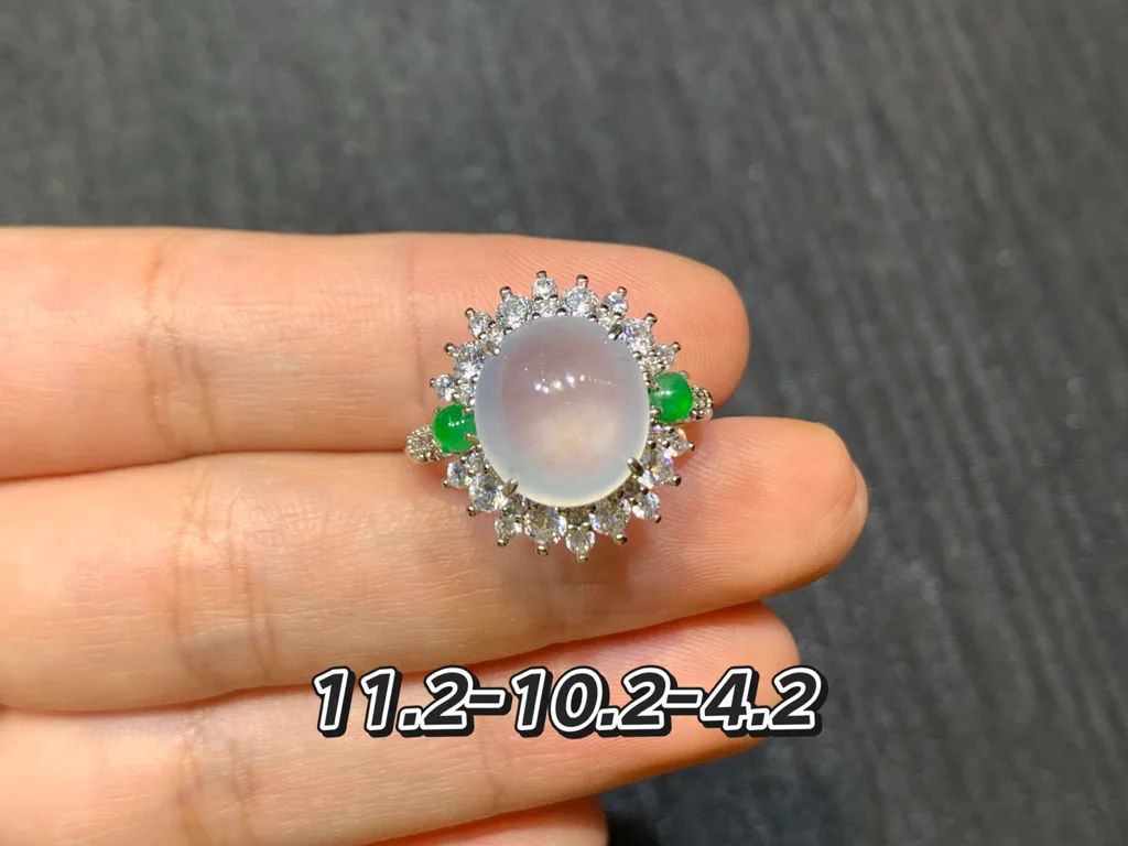 High-Icy Glowing Natural Jadeite Cabochon Ring — S925 Silver · No. 7153 (photo 1)
