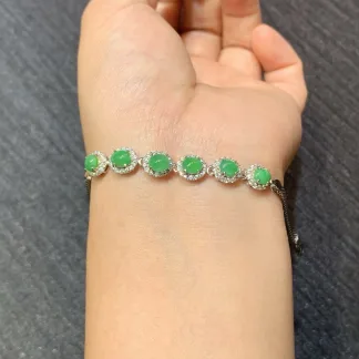 Icy Vivid Green Natural Jadeite Cabochon Bracelet — S925 Silver · No. DFDE (photo 4)