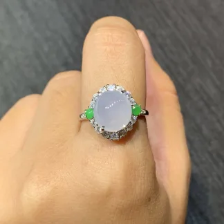 Icy Lavender Natural Jadeite Cabochon Ring — S925 Silver · No. 05CC (photo 5)