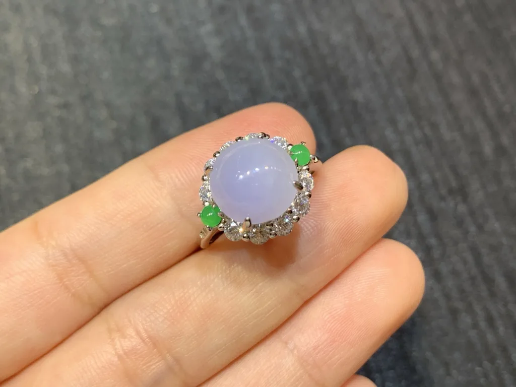 Icy Lavender Natural Jadeite Cabochon Ring — S925 Silver · No. 3670 (photo 2)