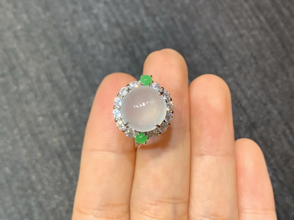 High-Icy Glowing Natural Jadeite Cabochon Ring — S925 Silver · No. 55A4 (photo 3)