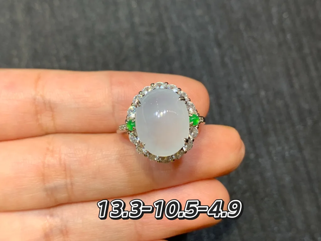Icy Glowing Natural Jadeite Cabochon Ring — S925 Silver · No. 5F1C (photo 1)