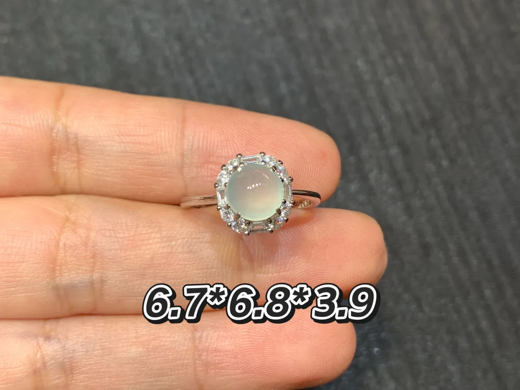 High-Icy Glowing Natural Jadeite Cabochon Ring — S925 Silver · No. 4AED (photo 1)