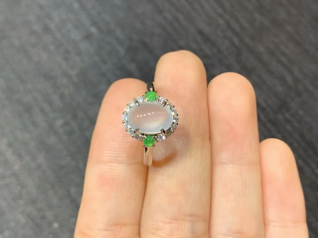 High-Icy Glowing Natural Jadeite Cabochon Ring — S925 Silver · No. 7186 (photo 3)