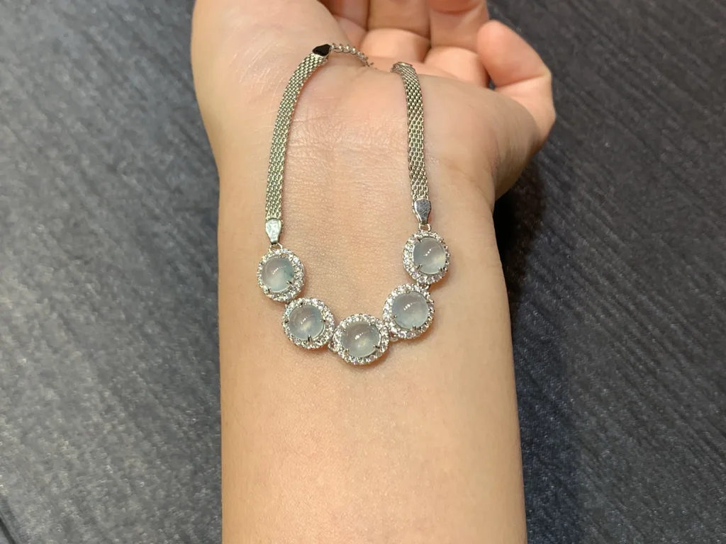 High-Icy Glowing Clear Natural Jadeite Cabochon Bracelet — S925 Silver · No. FAE9 (photo 3)