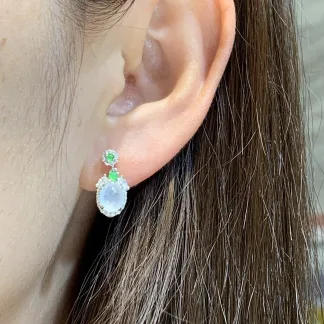 High-Icy Glowing Natural Jadeite Cabochon Drop Earrings — S925 Silver · No. 687F (photo 5)