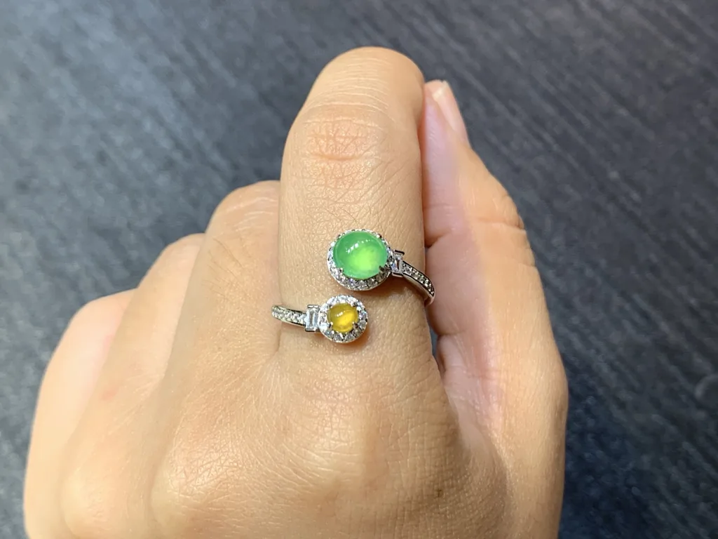 High-Icy Yellow and Green Natural Jadeite Cabochon Ring — S925 Silver · No. 92D5 (photo 5)