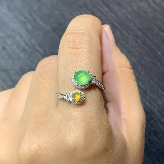 High-Icy Yellow and Green Natural Jadeite Cabochon Ring — S925 Silver · No. 92D5 (photo 5)