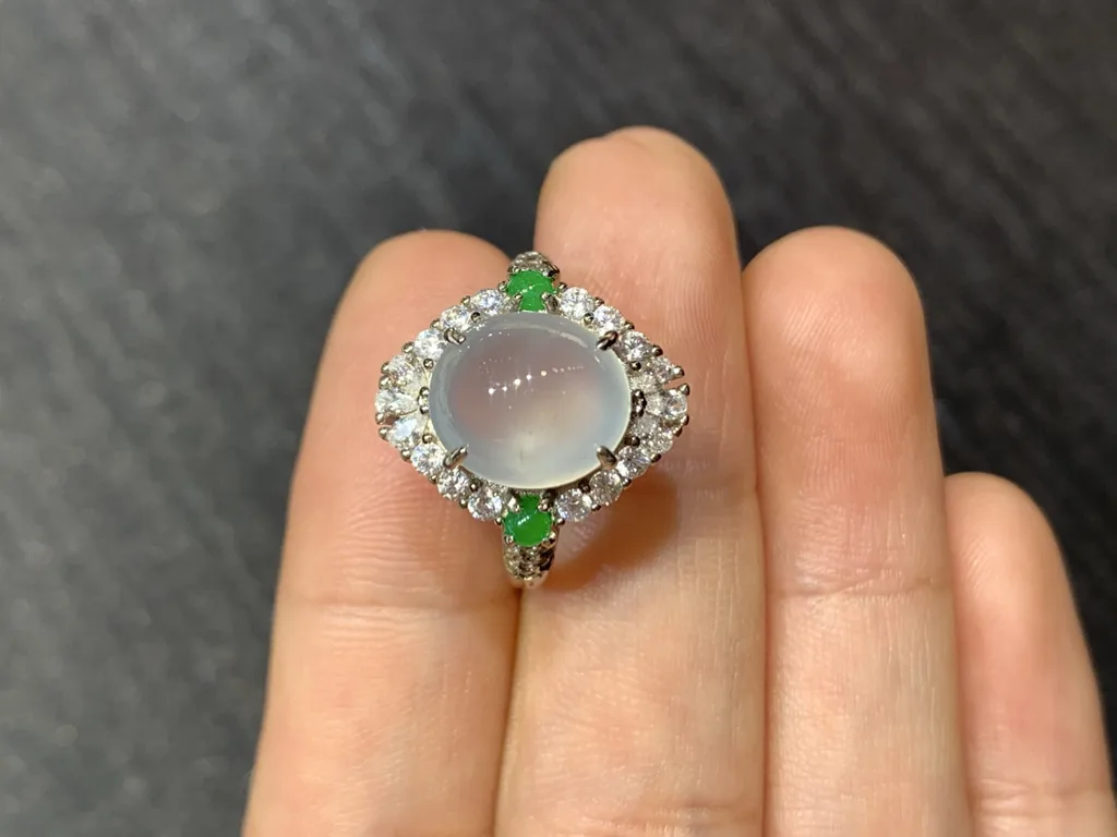 High-Icy Glowing Natural Jadeite Cabochon Ring — S925 Silver · No. 534A10 (photo 3)