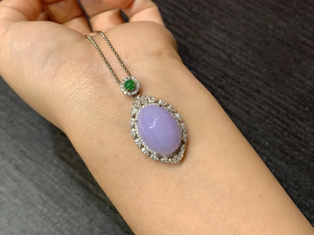 Pink-Lavender Natural Jadeite Cabochon Pendant — S925 Silver · No. C30D (photo 2)